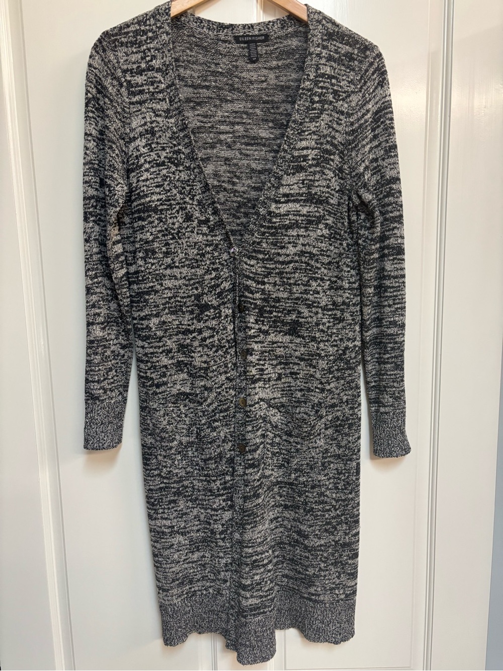 Eileen Fisher Black Duster Longline Button Front Cardigan size S